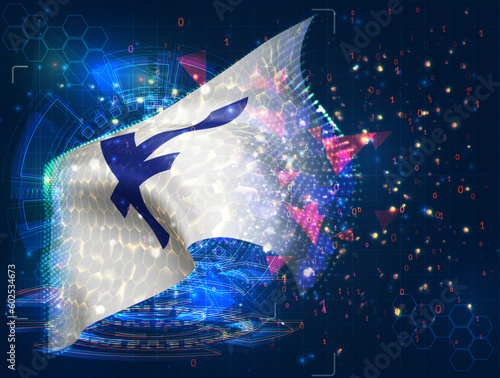 Yen,  vector flag, virtual abstract 3D object from triangular polygons on a blue background