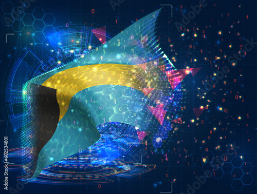 Bahamas,  vector flag, virtual abstract 3D object from triangular polygons on a blue background
