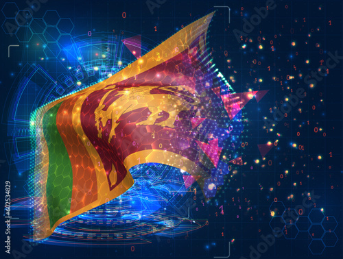 Sri Lanka,  vector flag, virtual abstract 3D object from triangular polygons on a blue background