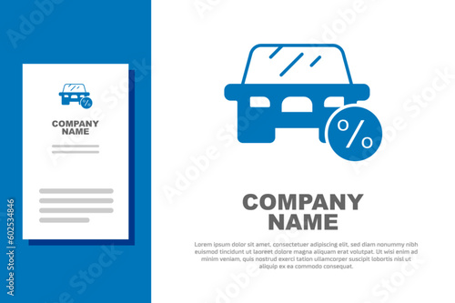 Blue Car leasing percent icon isolated on white background. Credit percentage symbol. Logo design template element. Vector