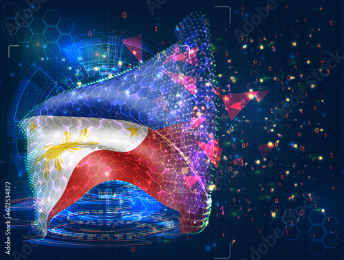 Philippines,  vector flag, virtual abstract 3D object from triangular polygons on a blue background
