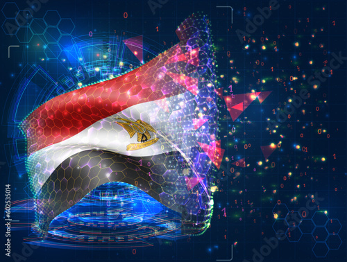 Egypt,  vector flag, virtual abstract 3D object from triangular polygons on a blue background