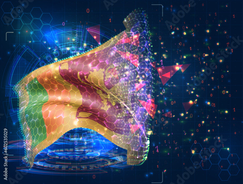 Sri Lanka,  vector flag, virtual abstract 3D object from triangular polygons on a blue background