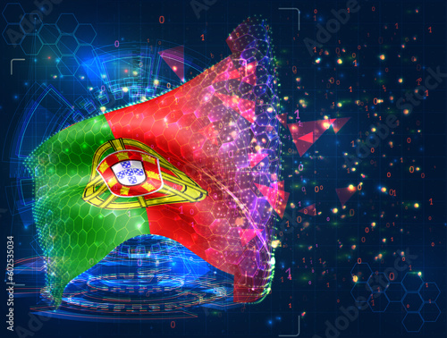 Portugal,  vector flag, virtual abstract 3D object from triangular polygons on a blue background