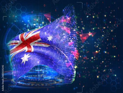 Australia,  vector flag, virtual abstract 3D object from triangular polygons on a blue background