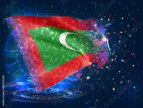 Maldives,  vector flag, virtual abstract 3D object from triangular polygons on a blue background