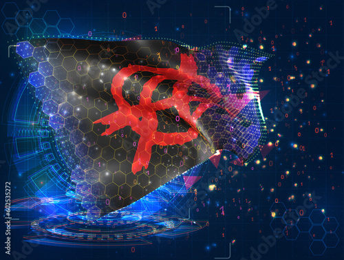 Anarchy,  vector flag, virtual abstract 3D object from triangular polygons on a blue background