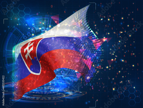Slovakia,  vector flag, virtual abstract 3D object from triangular polygons on a blue background