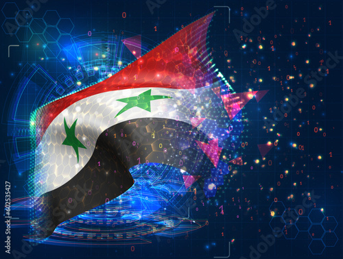 Syria,  vector flag, virtual abstract 3D object from triangular polygons on a blue background