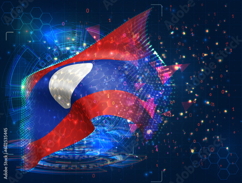 Laos,  vector flag, virtual abstract 3D object from triangular polygons on a blue background
