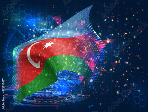 Azerbaijan,  vector flag, virtual abstract 3D object from triangular polygons on a blue background