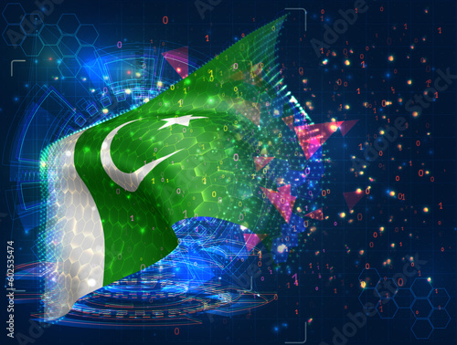Pakistan,  vector flag, virtual abstract 3D object from triangular polygons on a blue background