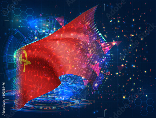 USSR,  vector flag, virtual abstract 3D object from triangular polygons on a blue background