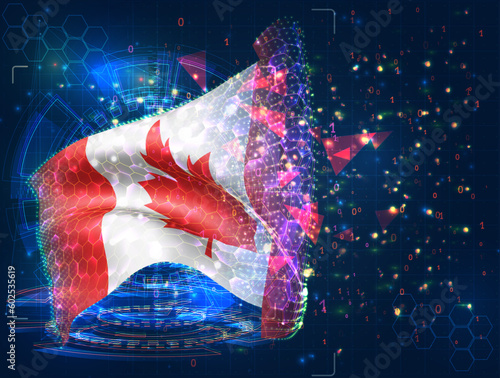 Canada,  vector flag, virtual abstract 3D object from triangular polygons on a blue background