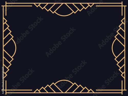 Art deco frame. Vintage linear border. Design a template for invitations, leaflets and greeting cards. The style of the 1920s - 1930s. Vector illustration