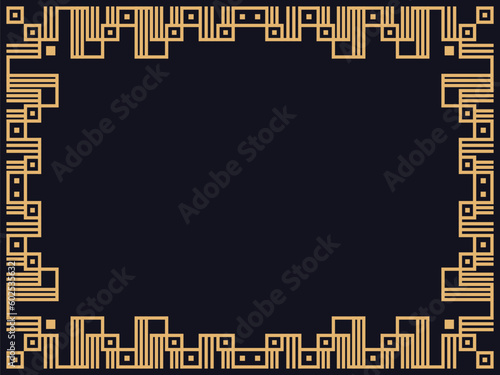 Art deco frame. Vintage linear border. Design a template for invitations, leaflets and greeting cards. The style of the 1920s - 1930s. Vector illustration