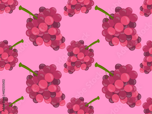 Grapes seamless pattern. Bunch of grapes in 3d style. Ripe grape berries of pink varieties. Design for printing on fabric, wallpapers and banners. Vector illustration
