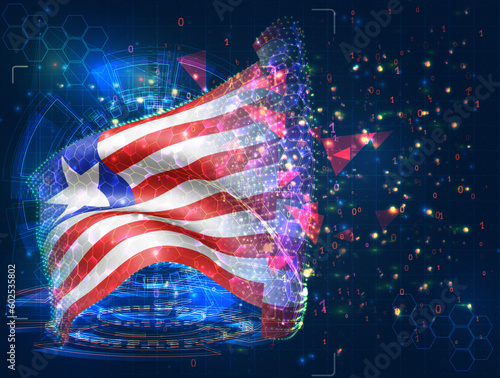 Liberia,  vector flag, virtual abstract 3D object from triangular polygons on a blue background