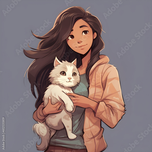 a girl with a cat.