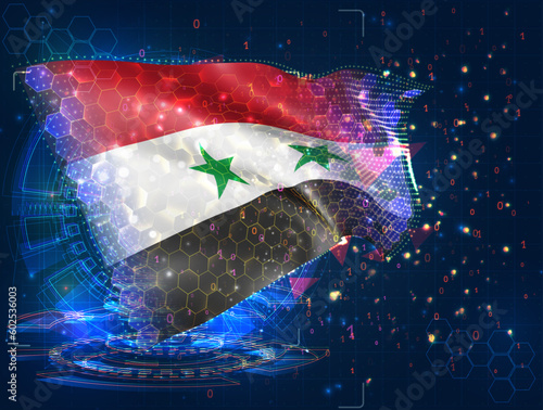 Syria,  vector flag, virtual abstract 3D object from triangular polygons on a blue background