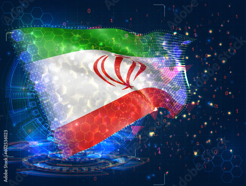 Iran,  vector flag, virtual abstract 3D object from triangular polygons on a blue background
