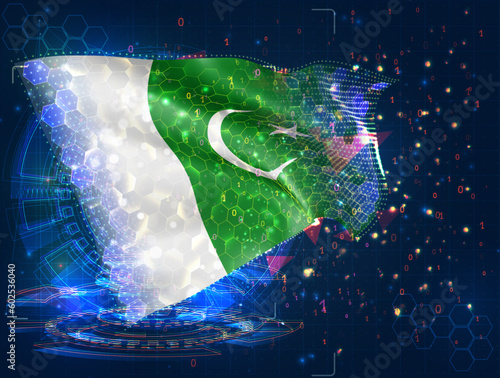 Pakistan,  vector flag, virtual abstract 3D object from triangular polygons on a blue background