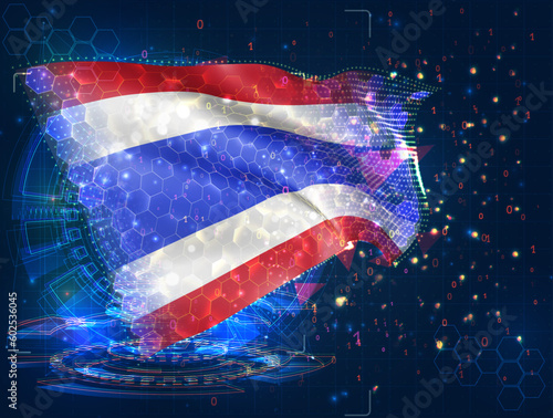 Thailand,  vector flag, virtual abstract 3D object from triangular polygons on a blue background