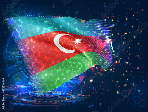 Azerbaijan,  vector flag, virtual abstract 3D object from triangular polygons on a blue background