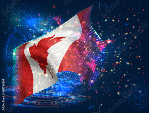 Canada,  vector flag, virtual abstract 3D object from triangular polygons on a blue background