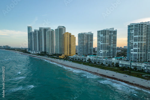 coastline in Miami.beach with a building in the background. modern cityscapes © KirKam