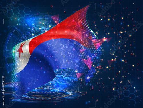 Chile,  vector flag, virtual abstract 3D object from triangular polygons on a blue background