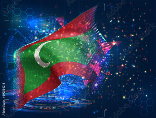 Maldives,  vector flag, virtual abstract 3D object from triangular polygons on a blue background