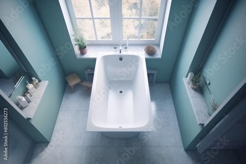 white window home tub design house apartment indoor interior nobody room. Generative AI.