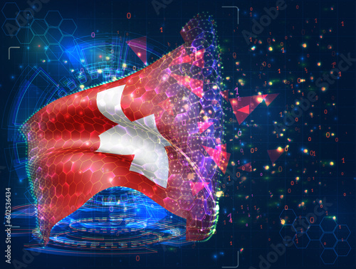Switzerland,  vector flag, virtual abstract 3D object from triangular polygons on a blue background