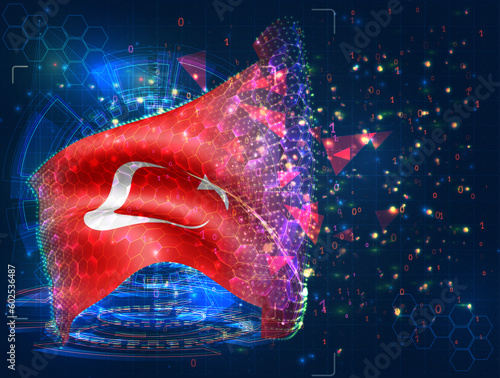Turkey,  vector flag, virtual abstract 3D object from triangular polygons on a blue background