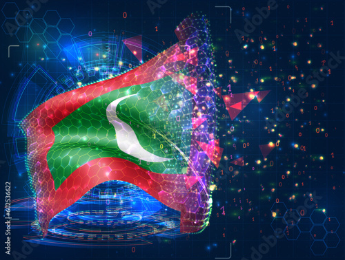 Maldives,  vector flag, virtual abstract 3D object from triangular polygons on a blue background