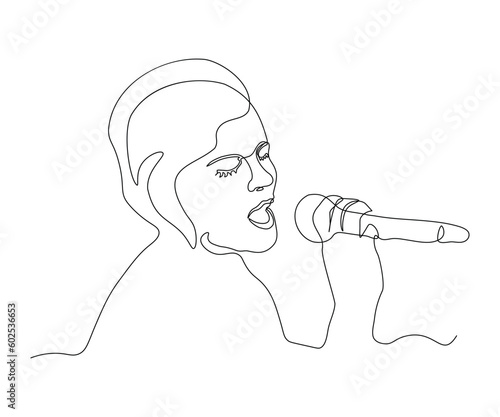 abstract Girl Singing with Microphone with Closed Eyes Continuous One Line Drawing