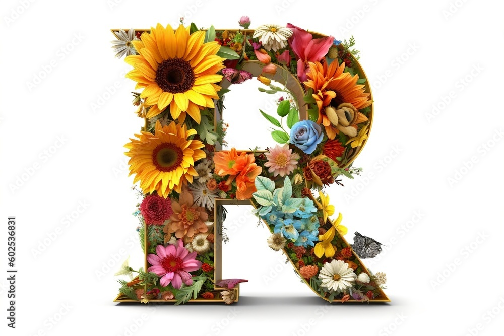 Photorealistic Floral and Sunflower Letter P,Ai generative