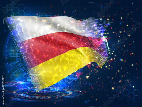 South Ossetia,  vector flag, virtual abstract 3D object from triangular polygons on a blue background
