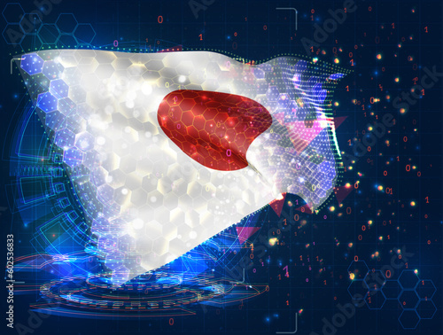 Japan,  vector flag, virtual abstract 3D object from triangular polygons on a blue background