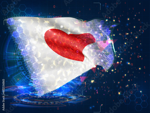 Love,  vector flag, virtual abstract 3D object from triangular polygons on a blue background