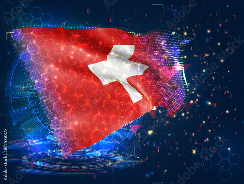 Switzerland,  vector flag, virtual abstract 3D object from triangular polygons on a blue background