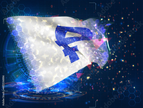 Ruble,  vector flag, virtual abstract 3D object from triangular polygons on a blue background