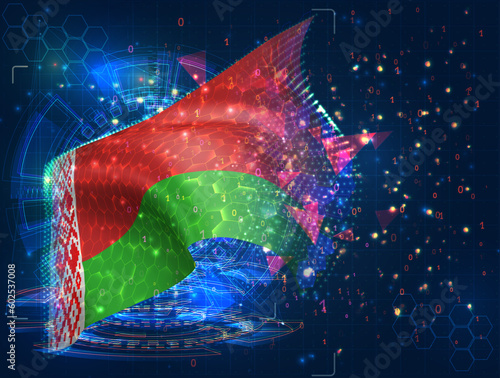 Belarus,  vector flag, virtual abstract 3D object from triangular polygons on a blue background