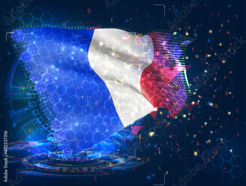 France,  vector flag, virtual abstract 3D object from triangular polygons on a blue background