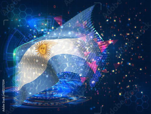 Argentina,  vector flag, virtual abstract 3D object from triangular polygons on a blue background