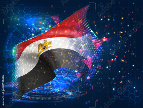 Egypt,  vector flag, virtual abstract 3D object from triangular polygons on a blue background
