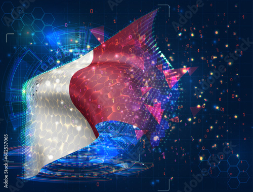 Malta,  vector flag, virtual abstract 3D object from triangular polygons on a blue background