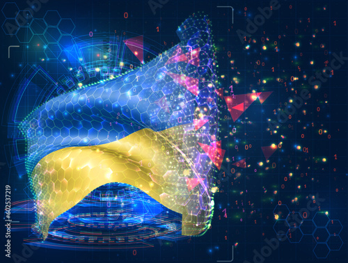 Ukraine,  vector flag, virtual abstract 3D object from triangular polygons on a blue background