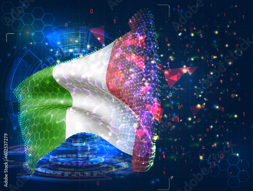 Italy,  vector flag, virtual abstract 3D object from triangular polygons on a blue background